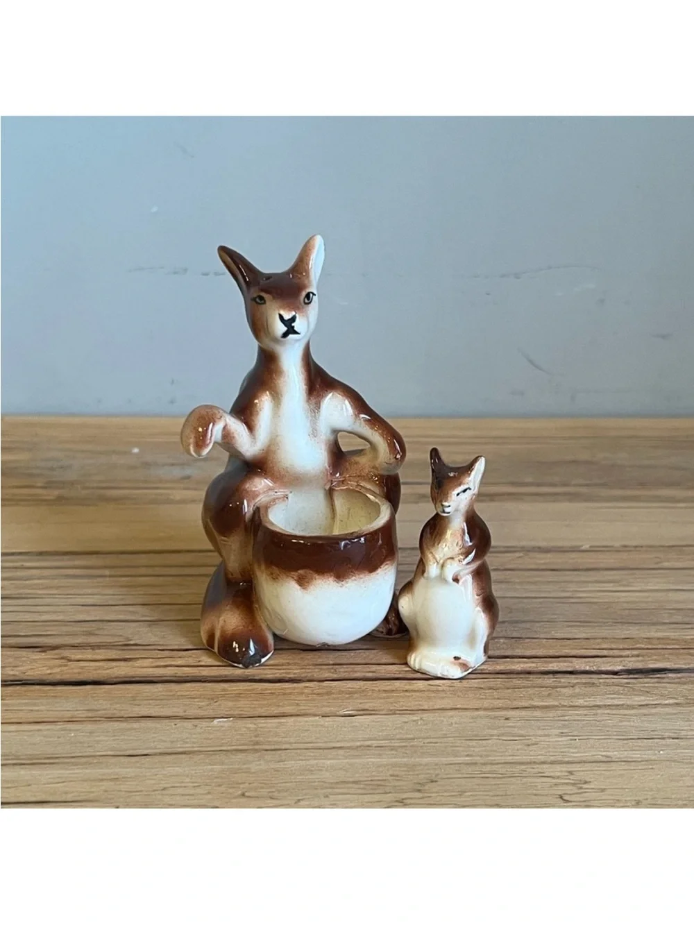 Porcelain kangaroo and joey salt and pepper shaker set-Marked Japan Vintage